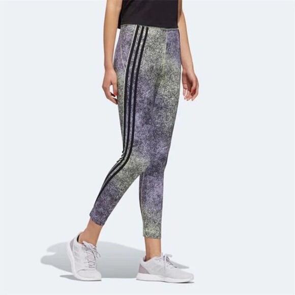 ADIDAS WOMENS FEEL BRILLIANT 7/8 TIGHT PURPLE YELLOW LEGGINGS SIZE XS CLIMALITE - Picture 1 of 7